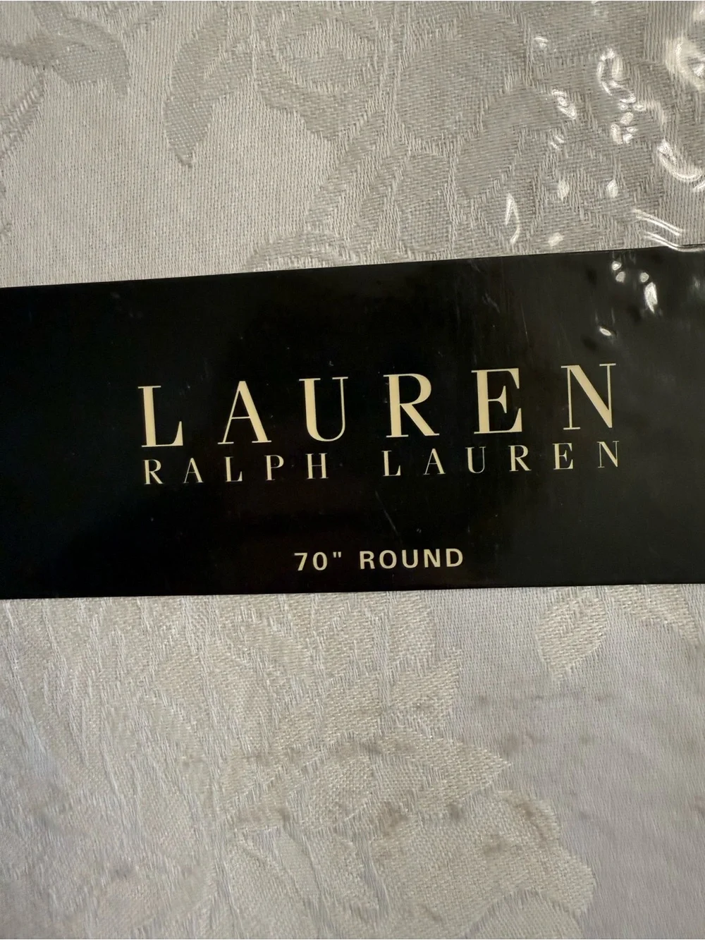 Ralph Lauren White Damask Round Tablecloth with Black Label
